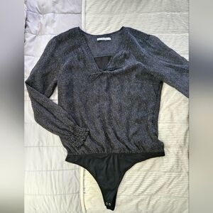 Abercrombie & Fitch Black & White Long Sleeve Bodysuit Size XL